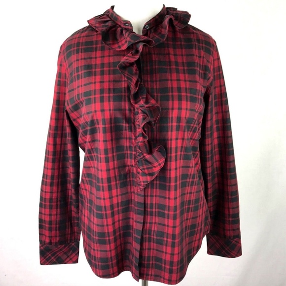 red plaid ruffle blouse